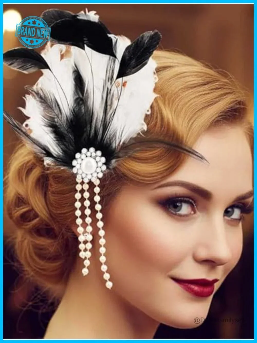 Vintage 1920s Flapper Feather Hair Clip with Pearls, Gatsby Fascinator